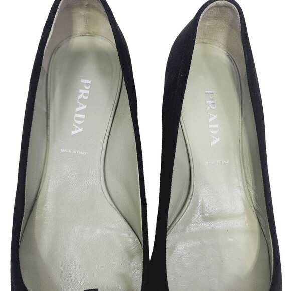 Prada Suede Bow Flats Shoes Women's Size 38.5 Black US 8.5 Slip On Fairy Goth - Picture 11 of 13